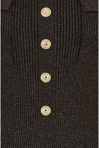 Yumi Black Metallic Military Fitted Knitted Dress