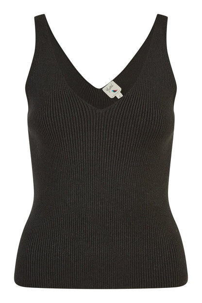 Yumi Black Metallic Rib Knitted Vest Top