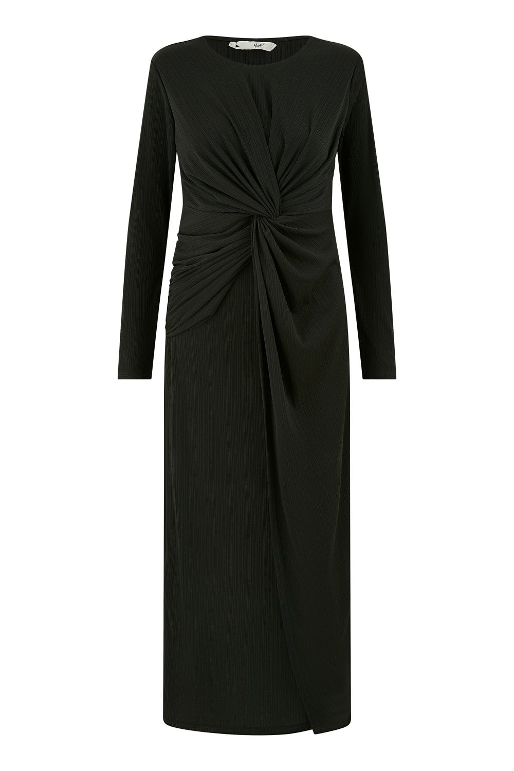 Yumi Black Midi Fitted Stretch Dress With Knot Detail