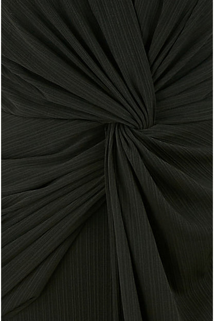 Yumi Black Midi Fitted Stretch Dress With Knot Detail