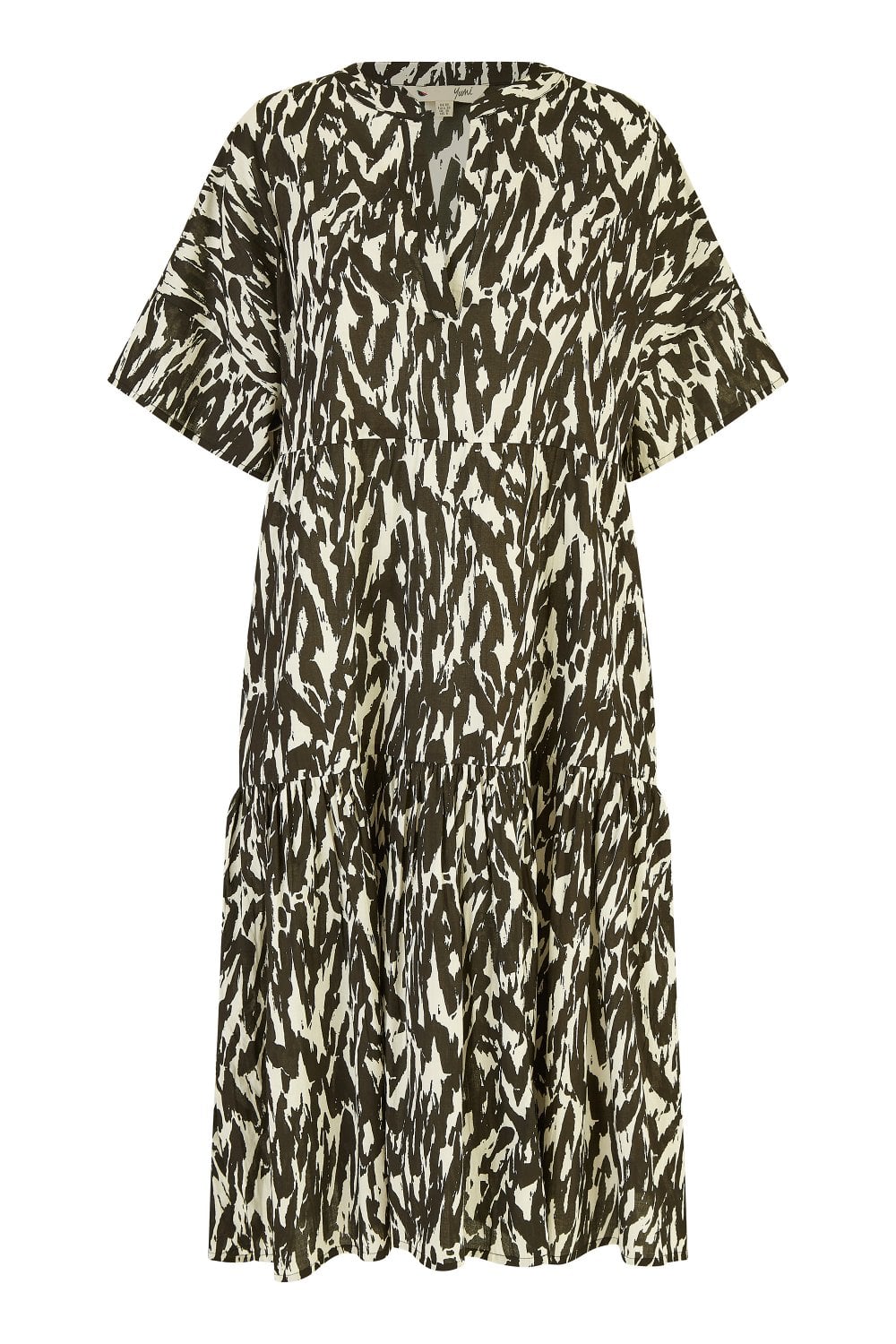 Yumi Black Organic Cotton Animal Print Tiered Tunic Dress