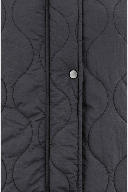 Yumi Black Padded Quilted Long Coat With Zip Detail And Hood