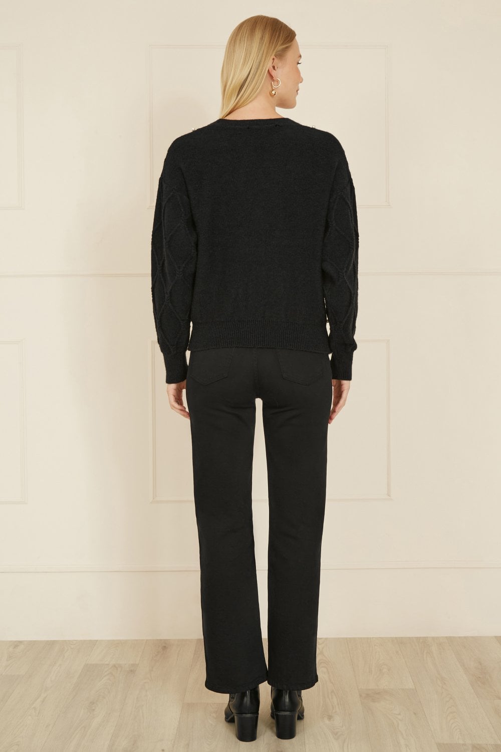 Yumi Black Pearl Cable Knit Cardigan