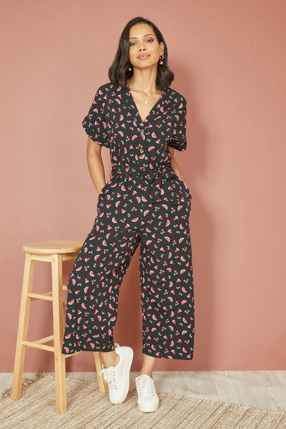 Yumi Black Recycled Watermelon Print Jumpsuit