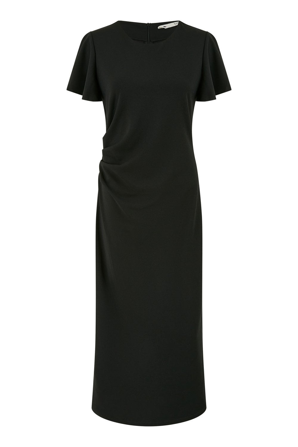 Yumi Black Ruched Waist Stretch Midi Dress