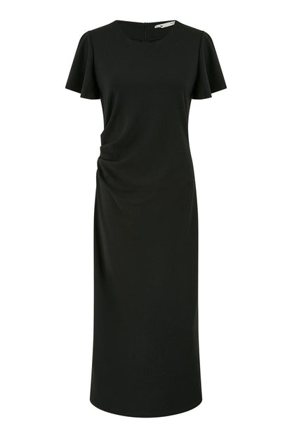 Yumi Black Ruched Waist Stretch Midi Dress