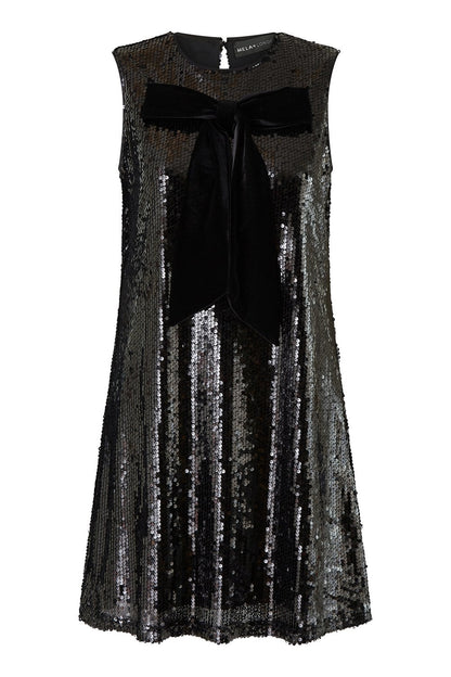 Yumi Black Sequin Bow Tunic Shift Dress