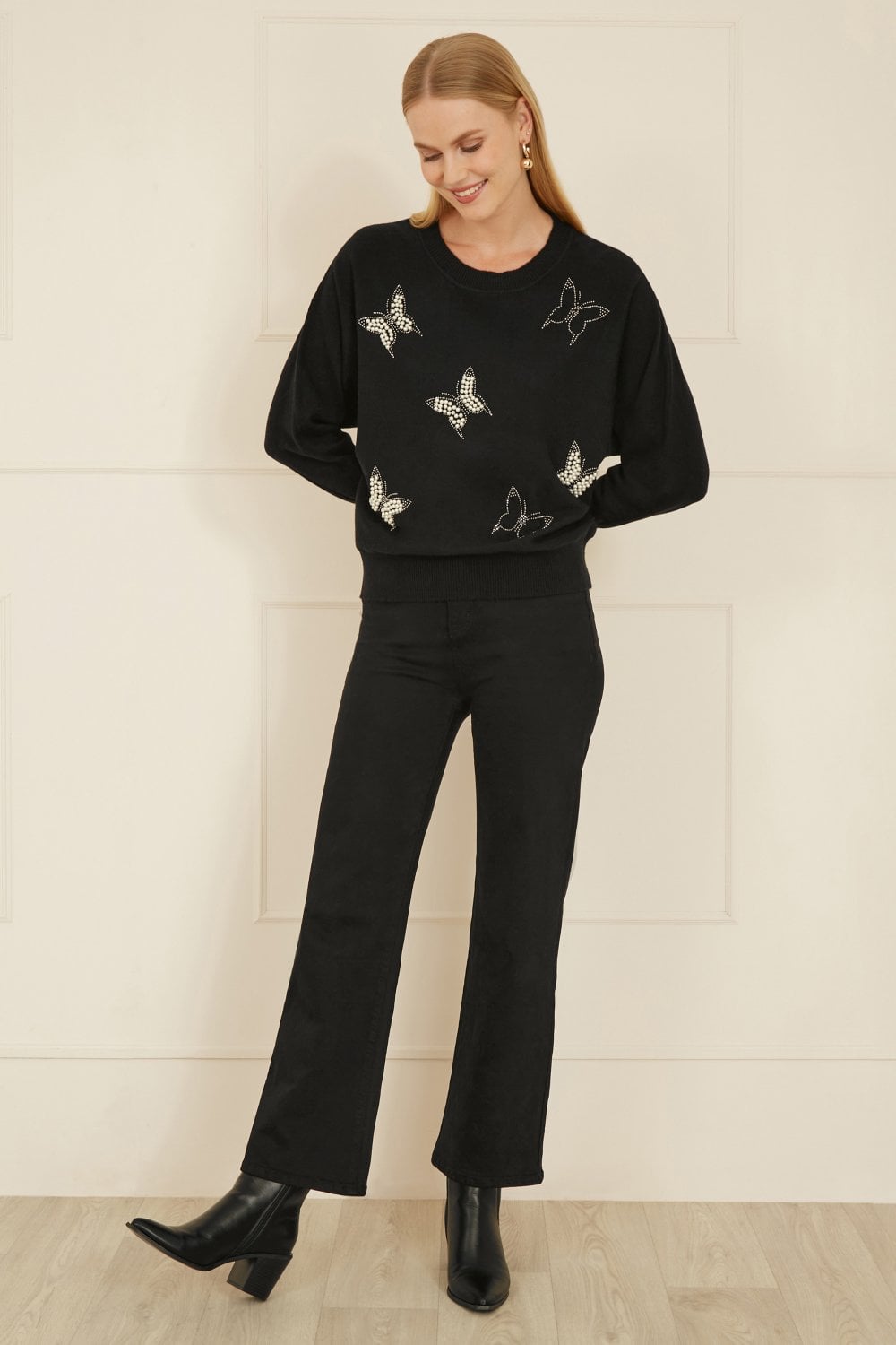 Yumi Black Sequin Butterfly Jumper