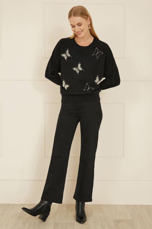 Yumi Black Sequin Butterfly Jumper