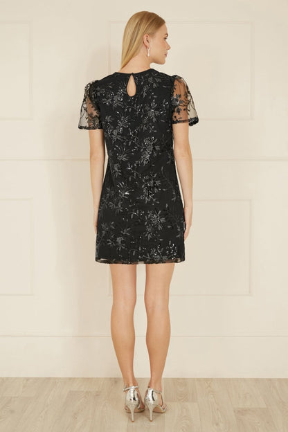 Yumi Black Sequin Embroidered Tunic Dress