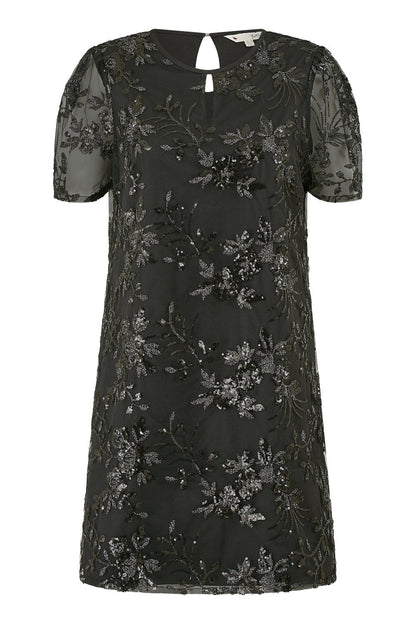Yumi Black Sequin Embroidered Tunic Dress