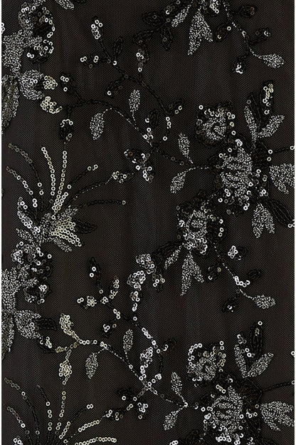 Yumi Black Sequin Embroidered Tunic Dress With Feather Trim Hemline