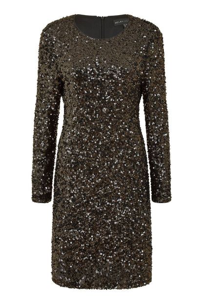 Yumi Black Sequin Long Sleeve Bodycon Midi Dress