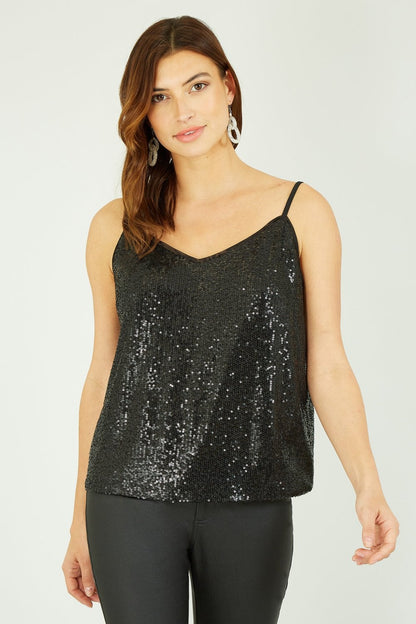 Yumi Black Sequin Vest Top