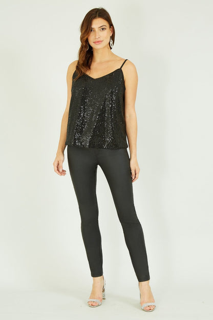 Yumi Black Sequin Vest Top