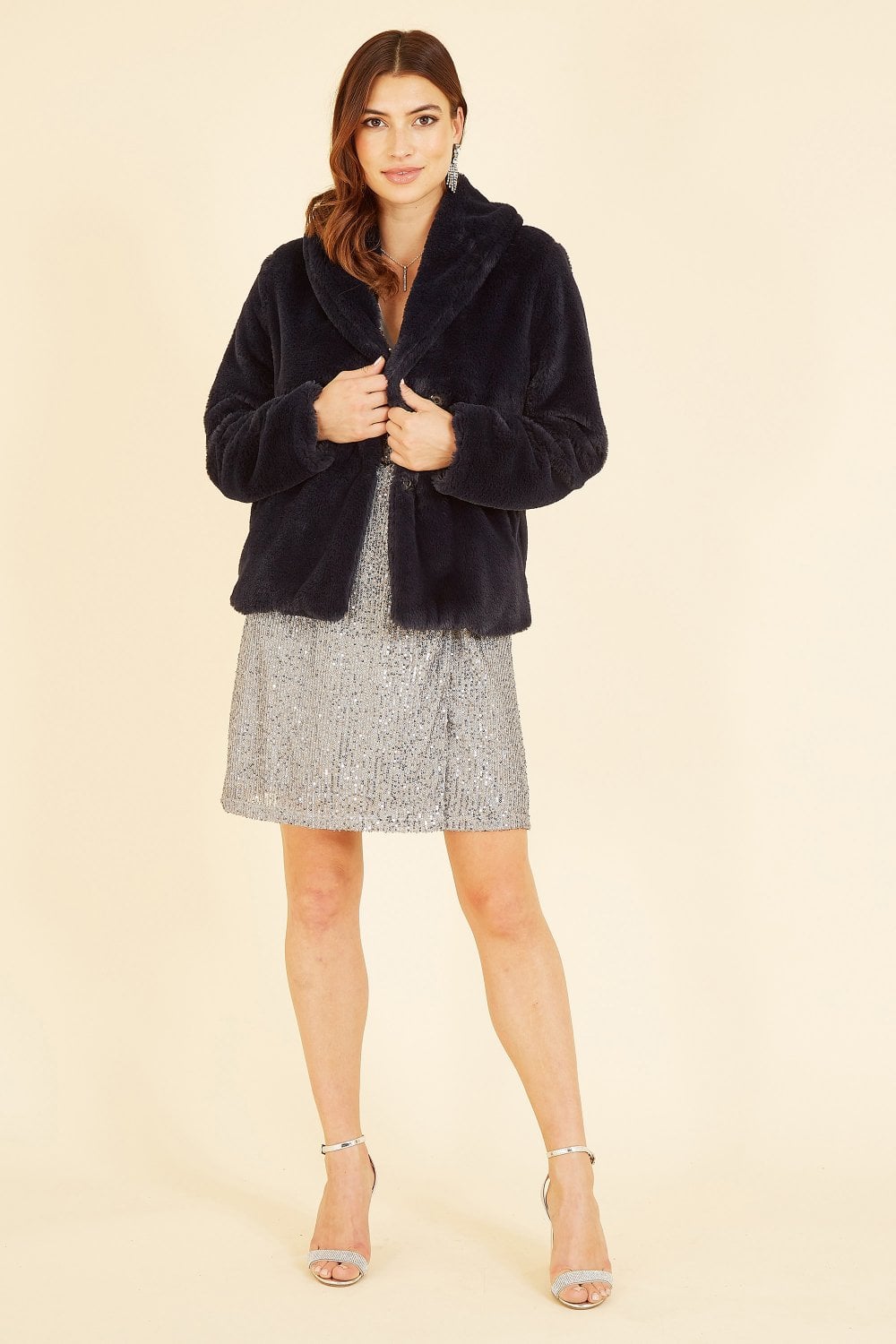 Yumi Black Short Wrap Faux Fur Coat