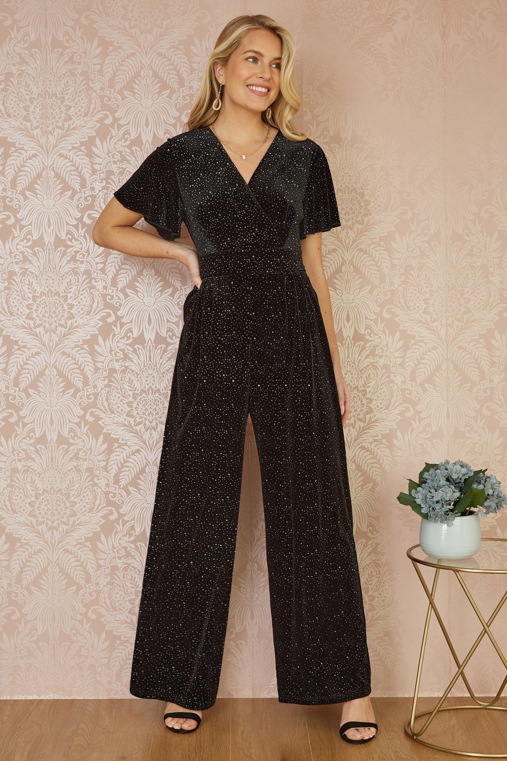 Yumi Black Sparkle Velvet Jumpsuit