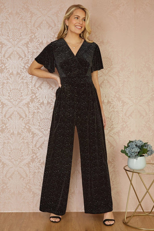 Yumi Black Sparkle Velvet Jumpsuit
