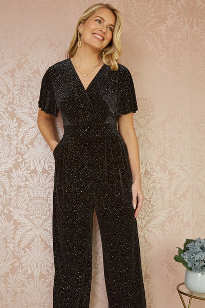 Yumi Black Sparkle Velvet Jumpsuit