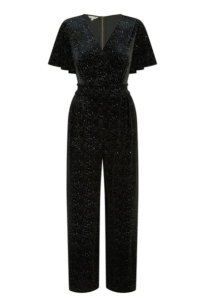 Yumi Black Sparkle Velvet Jumpsuit