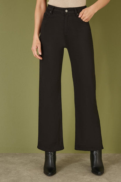 Yumi Black Stretch Canvas Wide Leg High Waist Jeans