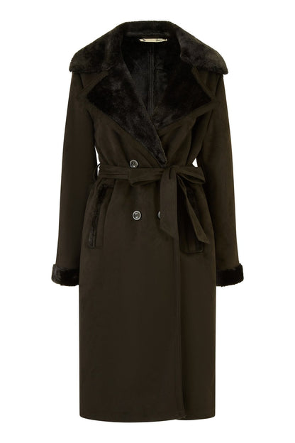 Yumi Black Trench Coat With Faux Fur Lining