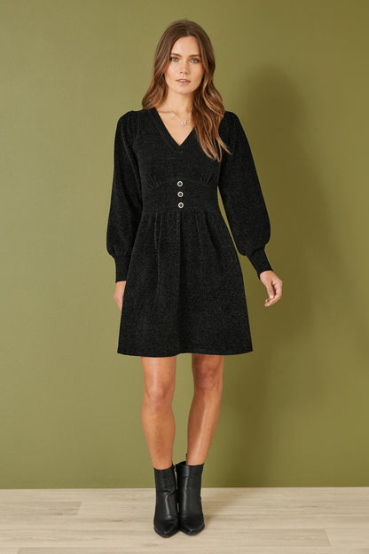 Yumi Black V Neck Empire Line Knitted Skater Dress