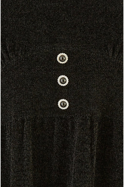 Yumi Black V Neck Empire Line Knitted Skater Dress