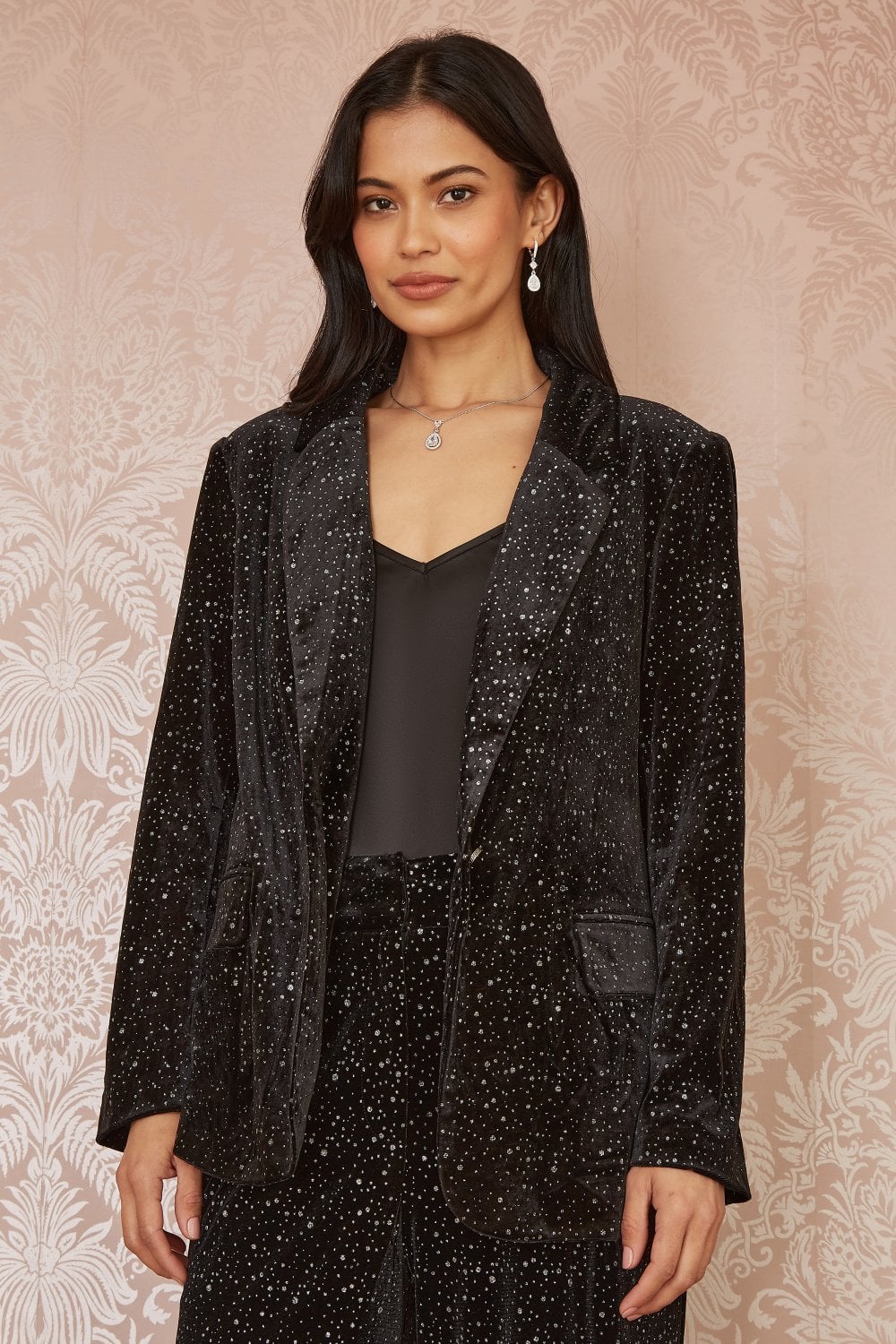 Yumi Black Velvet Sparkle Oversize Blazer