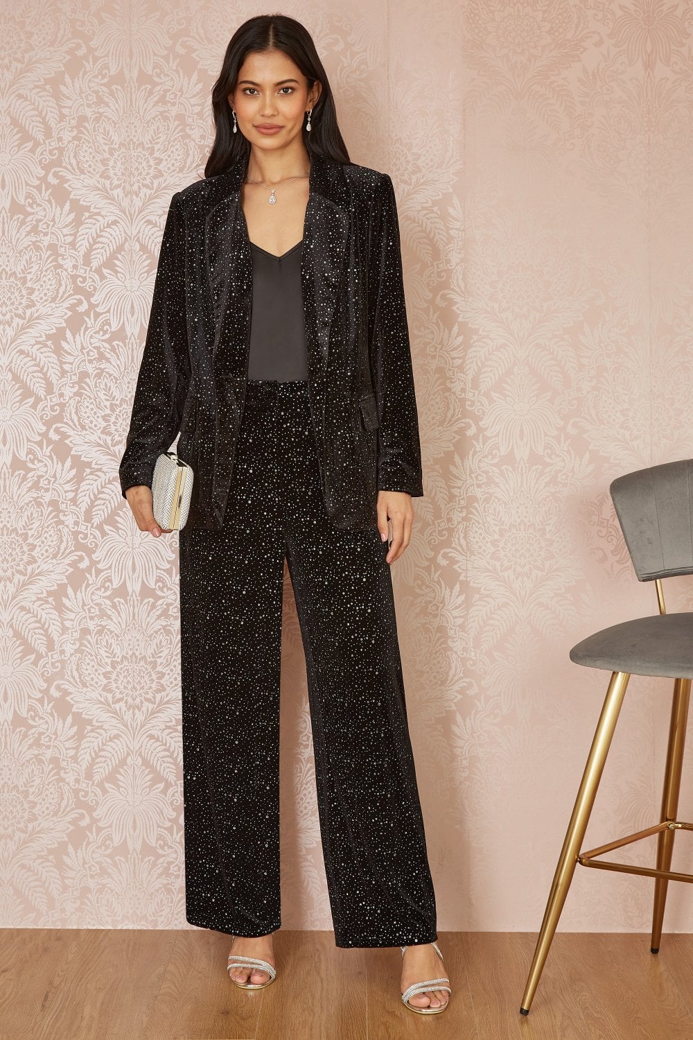 Yumi Black Velvet Sparkle Oversize Blazer