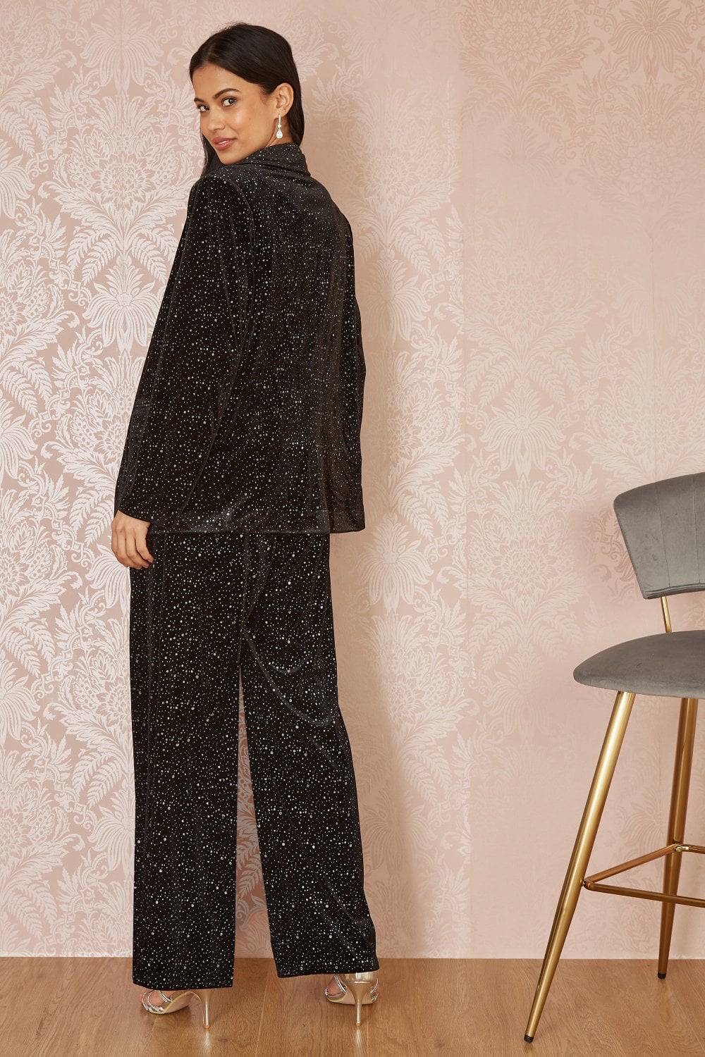 Yumi Black Velvet Sparkle Oversize Blazer