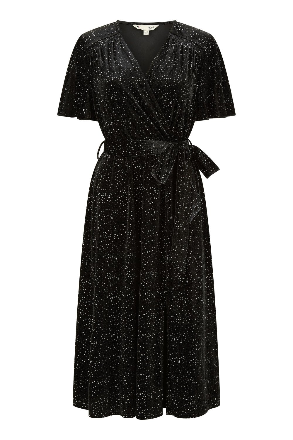 Yumi Black Velvet Sparkle Wrap Midi Dress
