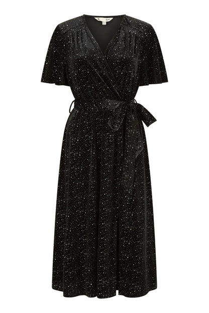 Yumi Black Velvet Sparkle Wrap Midi Dress