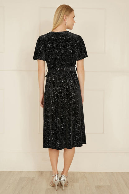 Yumi Black Velvet Sparkle Wrap Midi Dress