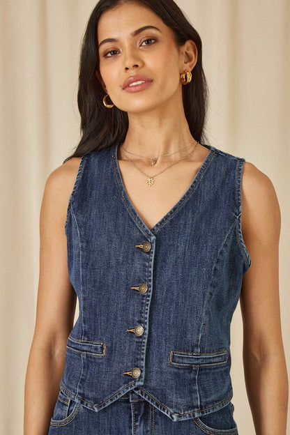 Yumi Blue Denim Stretch Waistcoat