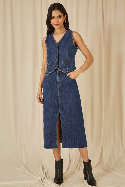 Yumi Blue Denim Stretch Waistcoat