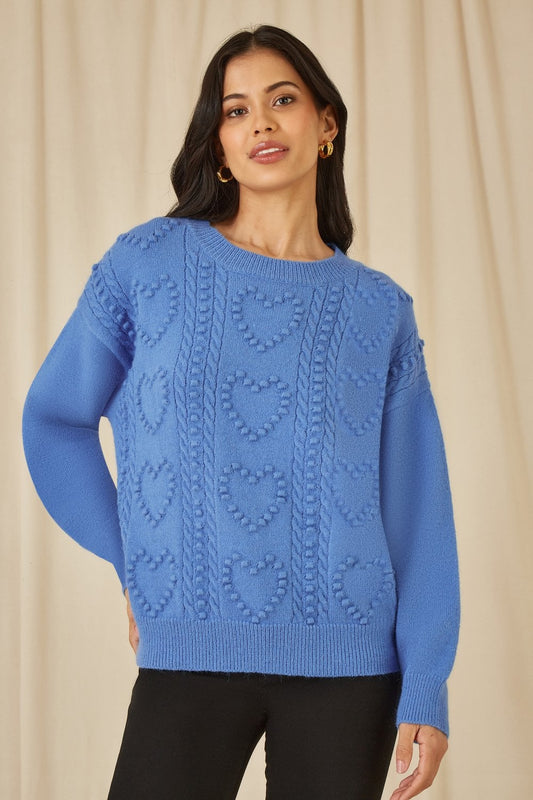Yumi Blue Heart Knit Relaxed Jumper