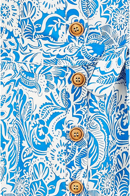 Yumi Blue Paisley leaf Print Midi Sundress