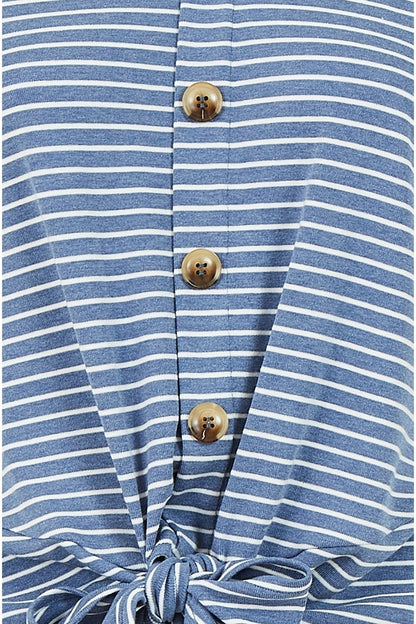 Yumi Blue Striped Jersey Button Detail Top