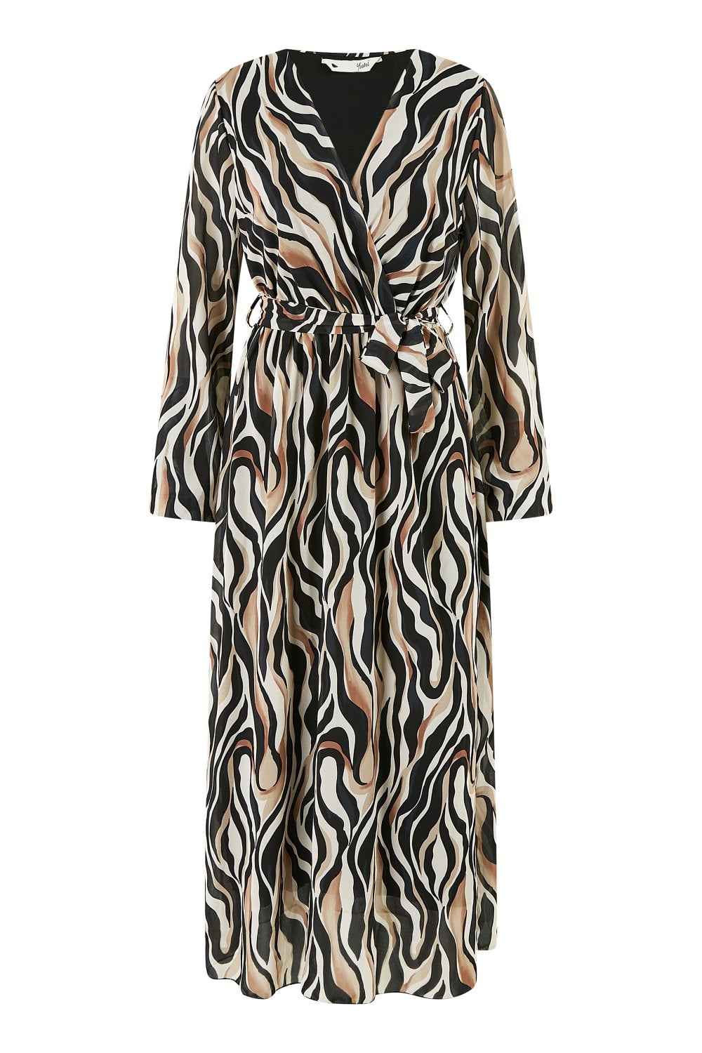 Yumi Brown Animal Swirl Midi Wrap Dress