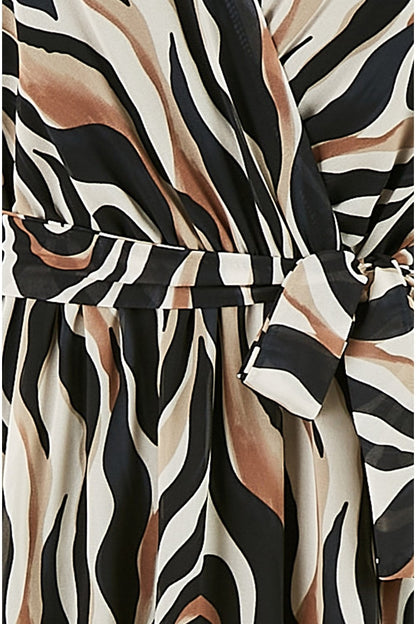 Yumi Brown Animal Swirl Midi Wrap Dress
