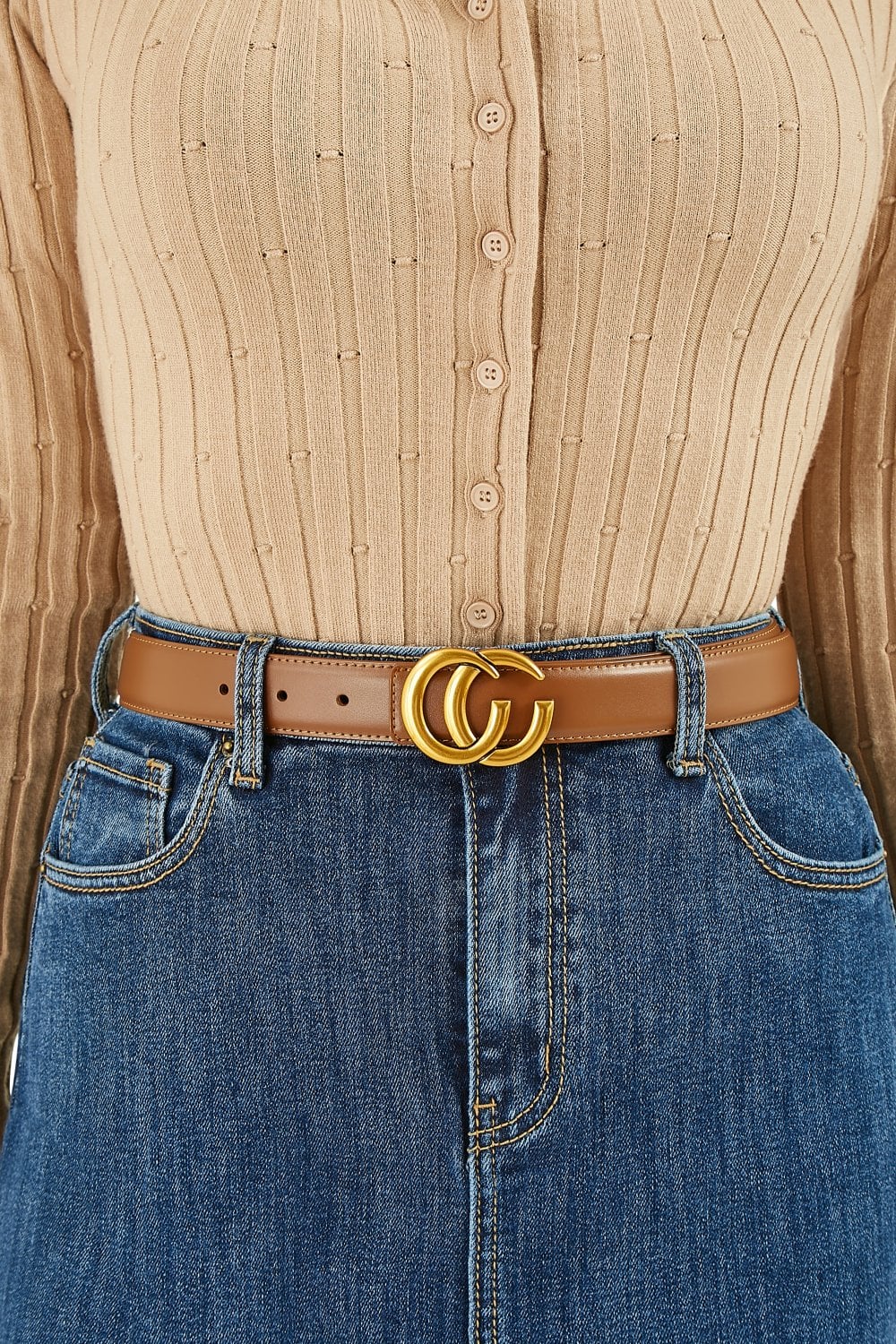 Yumi Brown Gold Buckle Circle Belt