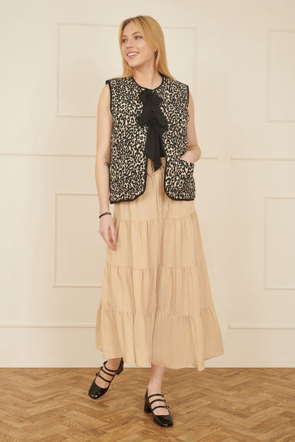 Yumi Brown Leopard Print Waistcoat With Bow Ties