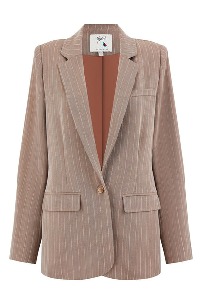 Yumi Brown Pinstripe Blazer