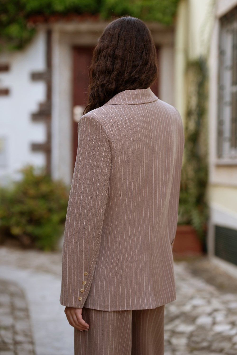 Yumi Brown Pinstripe Blazer