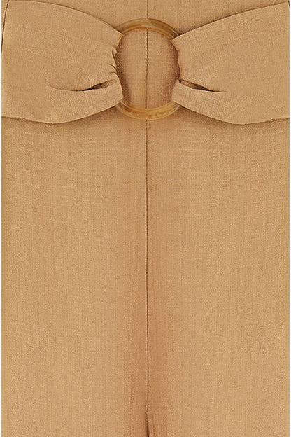 Yumi Brown Wide Leg trousers With Front Buckle Detail