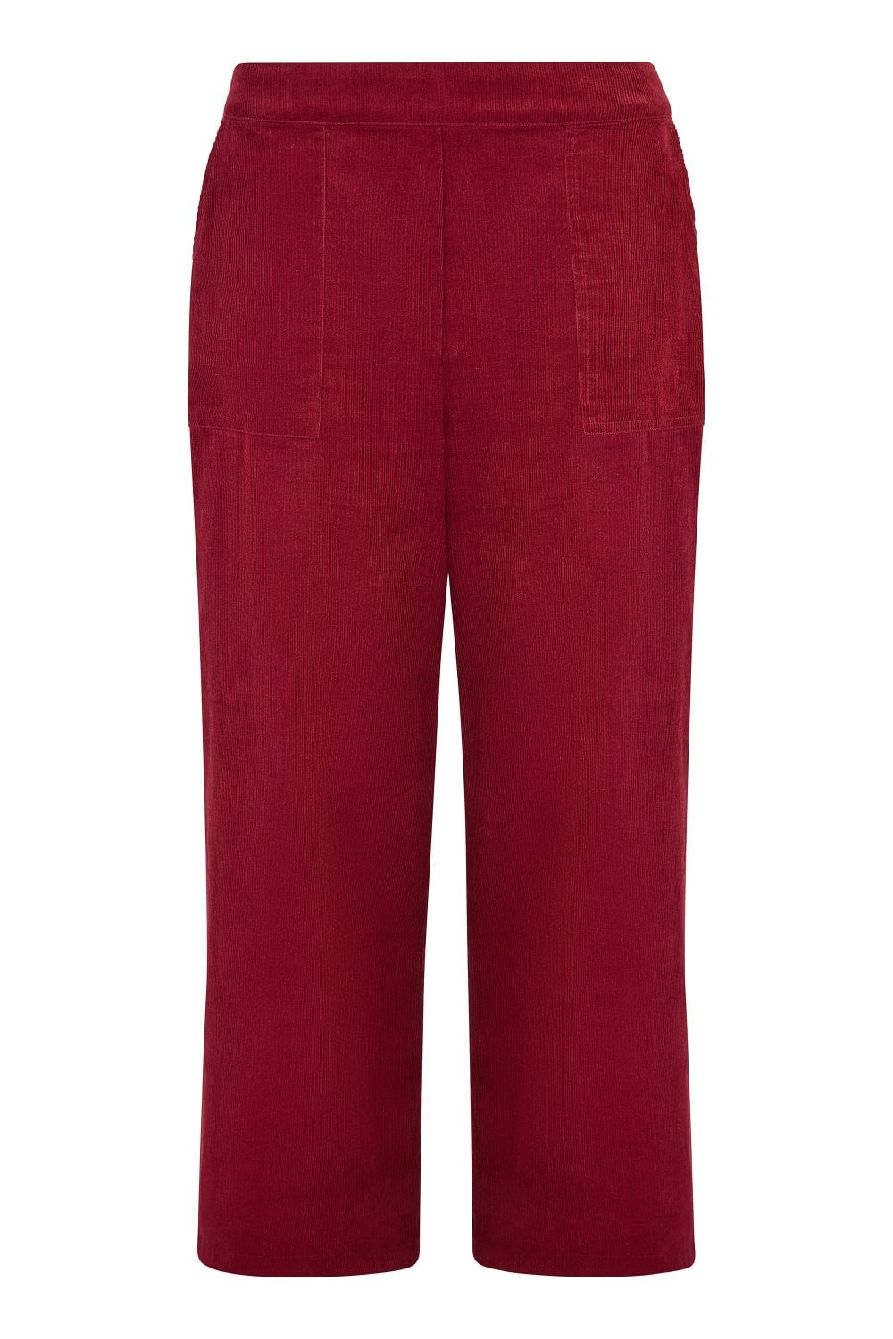 Yumi Burgundy Cord Cropped Wide Leg Trousers With Pockets