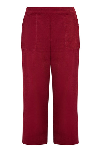 Yumi Burgundy Cord Cropped Wide Leg Trousers With Pockets