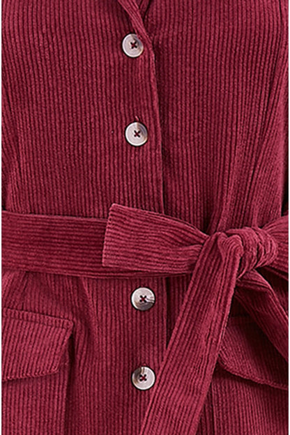 Yumi Burgundy Cord Midi Shirt Dress