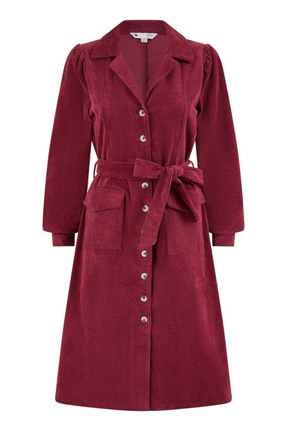 Yumi Burgundy Cord Midi Shirt Dress